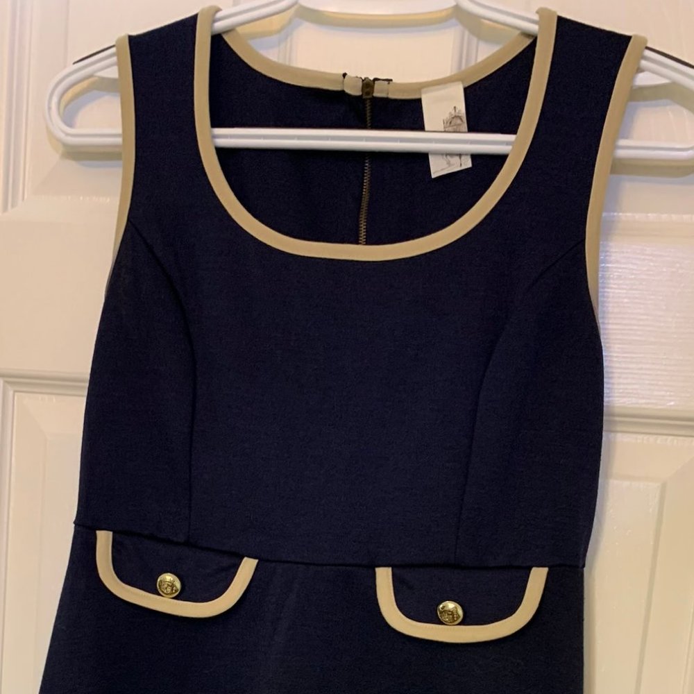 Navy and Beige Sleeveless Dress